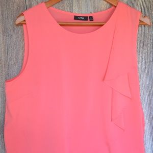 Sleeveless Coral Blouse with Ruffle